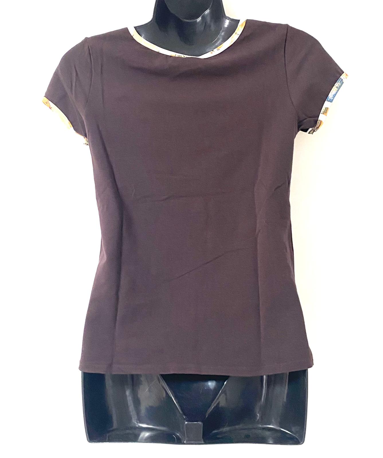ALVIERO MARTINI 1^ CLASSE T-SHIRT DONNA MARRONE CON BORDI FANTASIA GEO