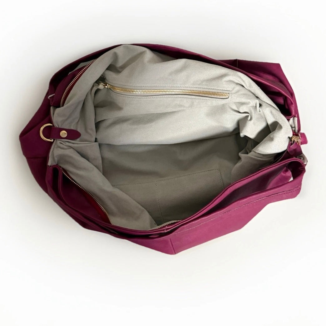Borsa Sacca Artigianale in Vera pelle Fucsia