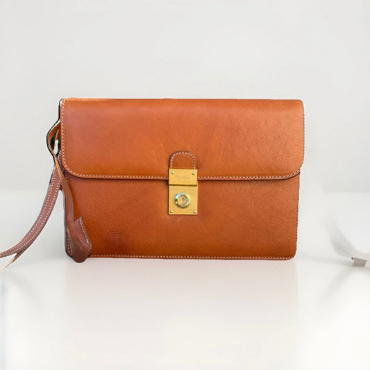 DELL'GA CARTELLA PICCOLA DA LAVORO ARTIGIANALE PELLE MARRONE