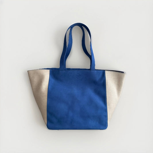 MUTH BAGS TOTE BAG ERA BORSA SHOPPING BAG ARTIGIANALE VERA PELLE SCAMOSCIATA BLU