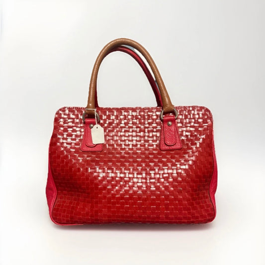 BORSA ARTIGIANALE  VERA PELLE INTRECCIATA ROSSA