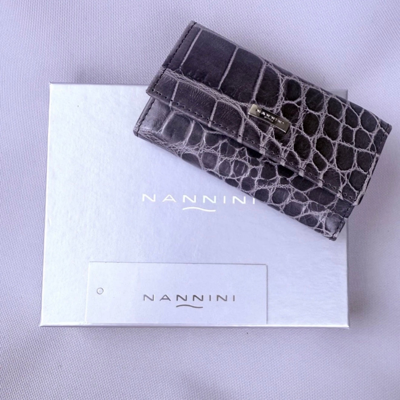 NANNINI PORTA CHIAVI DONNA IN PELLE STAMPA COCCO GRIGIO ANTRACITE