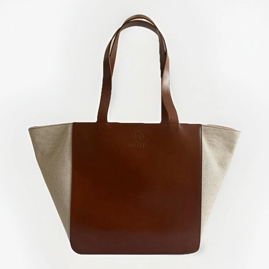 MUTH BAGS TOTE BAG ERA BORSA SHOPPING BAG ARTIGIANALE VERA PELLE E TESSUTO