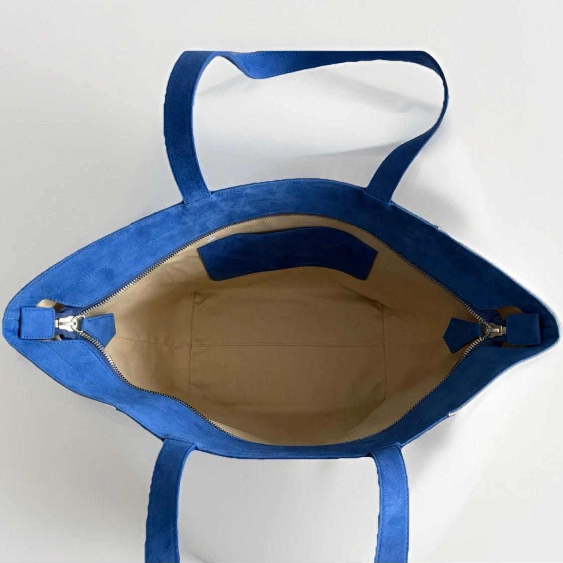 MUTH BAGS TOTE BAG ERA BORSA SHOPPING BAG ARTIGIANALE VERA PELLE SCAMOSCIATA BLU