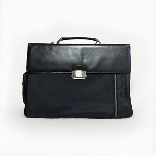 ACCIAIO CARTELLA ARTIGIANALE PELLE E TESSUTO NERA