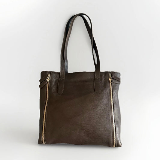 DELL’GA BORSA DA SPALLA VERA PELLE TECNICO MARRONE SCURO