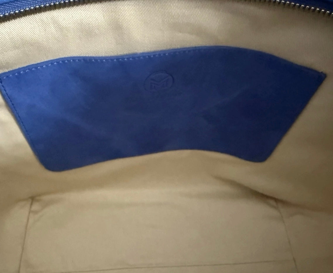 MUTH BAGS TOTE BAG ERA BORSA SHOPPING BAG ARTIGIANALE VERA PELLE SCAMOSCIATA BLU