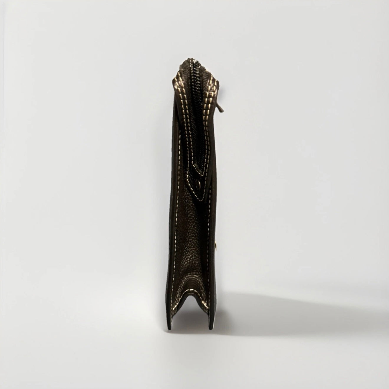 DELL'GA CARTELLA LAVORO ARTIGIANALE PELLE MARRONE TESTA DI MORO MANICO GRIGIO