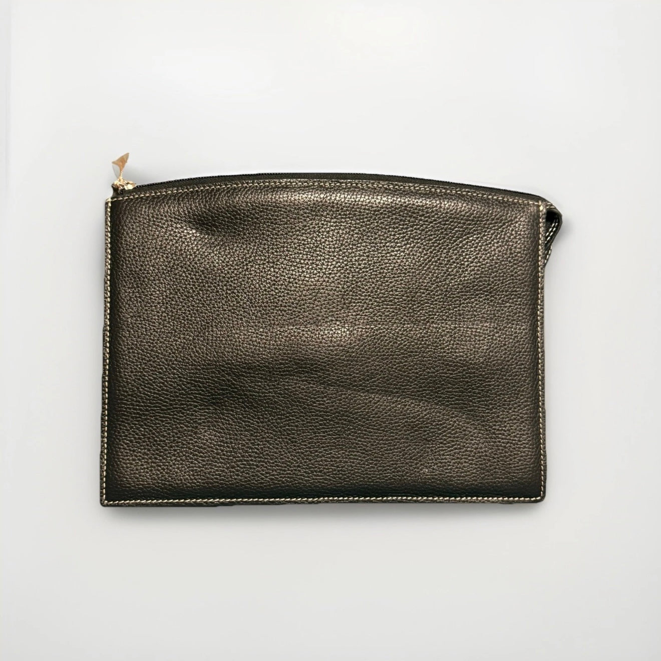 DELL'GA CARTELLA LAVORO ARTIGIANALE PELLE MARRONE TESTA DI MORO MANICO GRIGIO