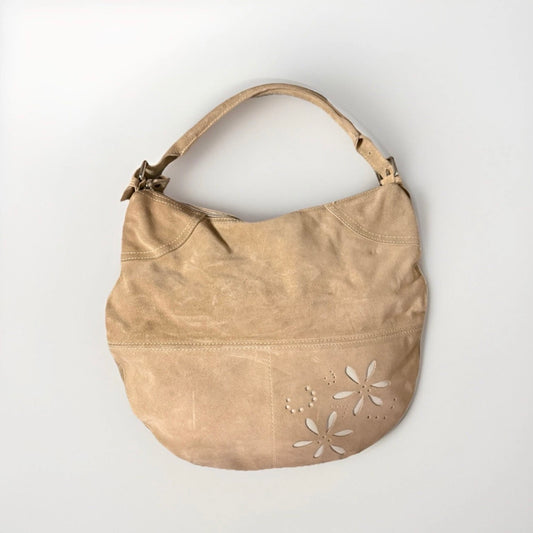 BORSA SHOPPING ARTIGIANALE VERA PELLE SCAMOSCIATA BEIGE
