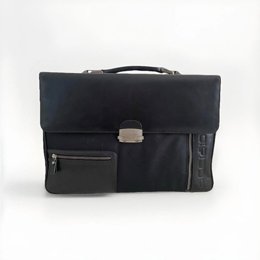 ACCIAIO CARTELLA ARTIGIANALE PELLE E TESSUTO NERA