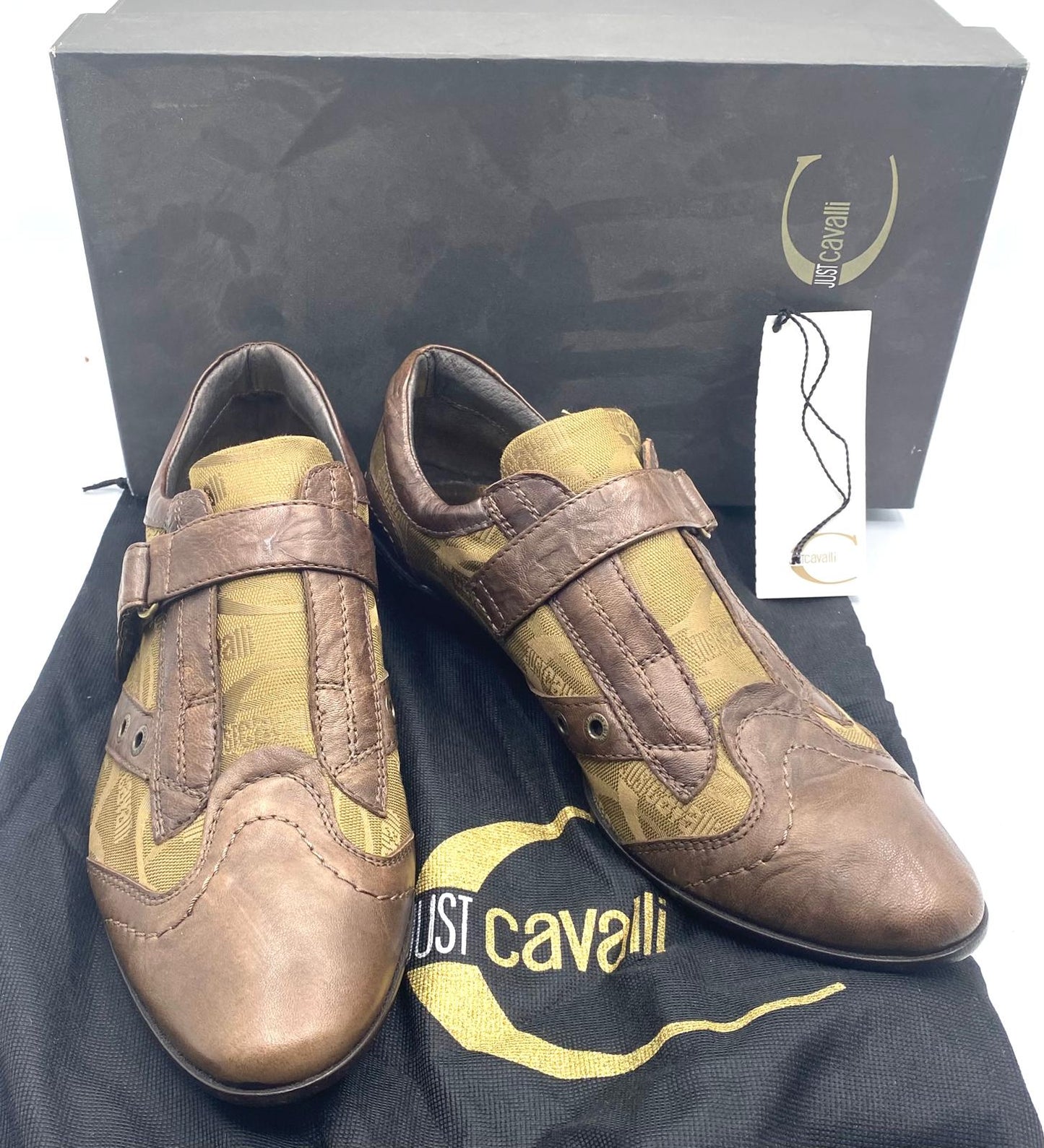 JUST CAVALLI SNEAKER IN PELLE E TESSUTO MARRONI
