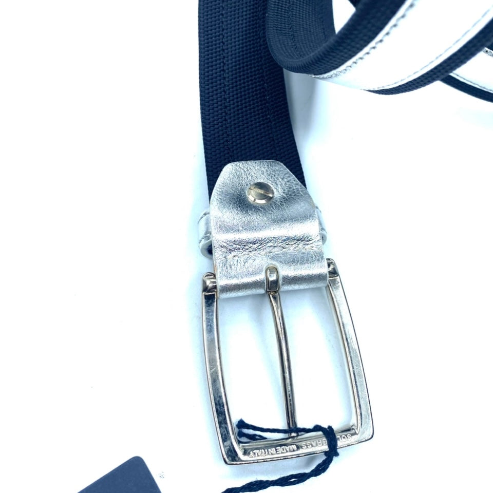 ANDERSON’S CINTURA IN TESSUTO E PELLE BLU/ARGENTO