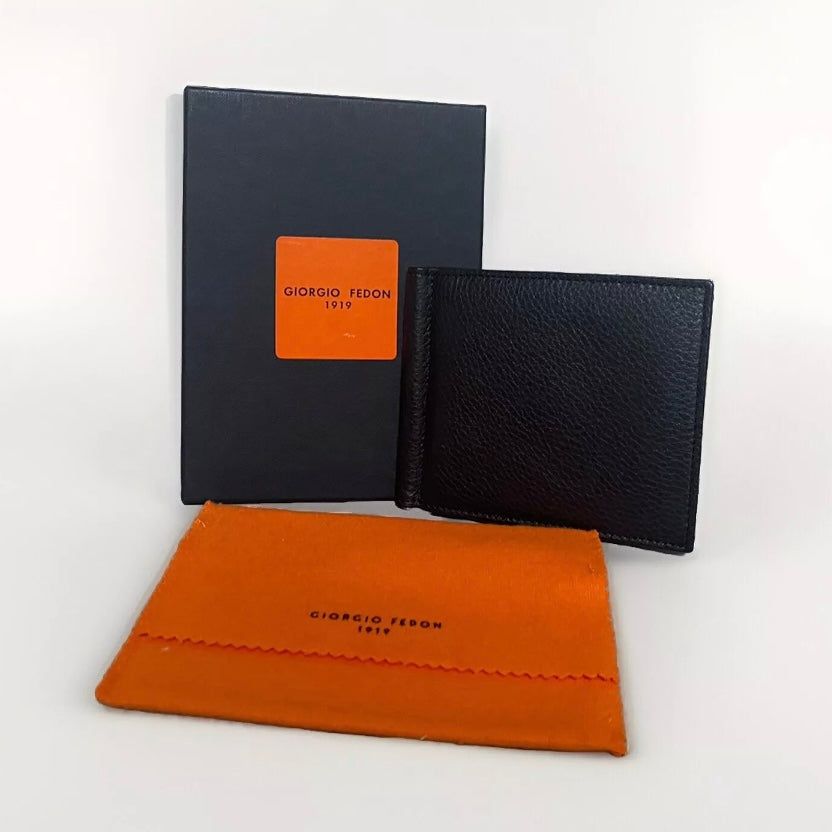 GIORGIO FEDON PORTAFOGLIO/PORTA BANCONOTE VERA PELLE MARTELLATA NERA