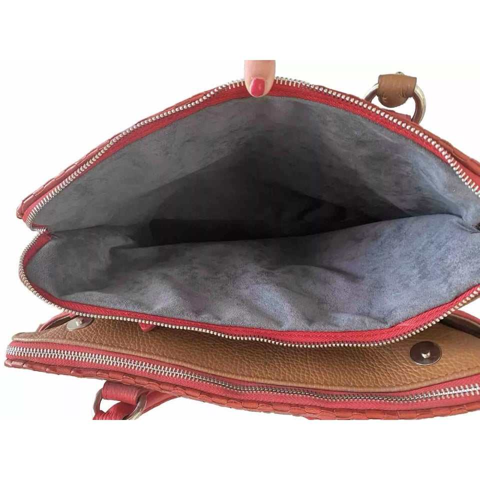 BORSA ARTIGIANALE  VERA PELLE INTRECCIATA ROSSA
