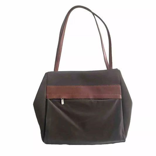 DELL’GA BORSA DA SPALLA TESSUTO TECNICO E PELLE MARRONE