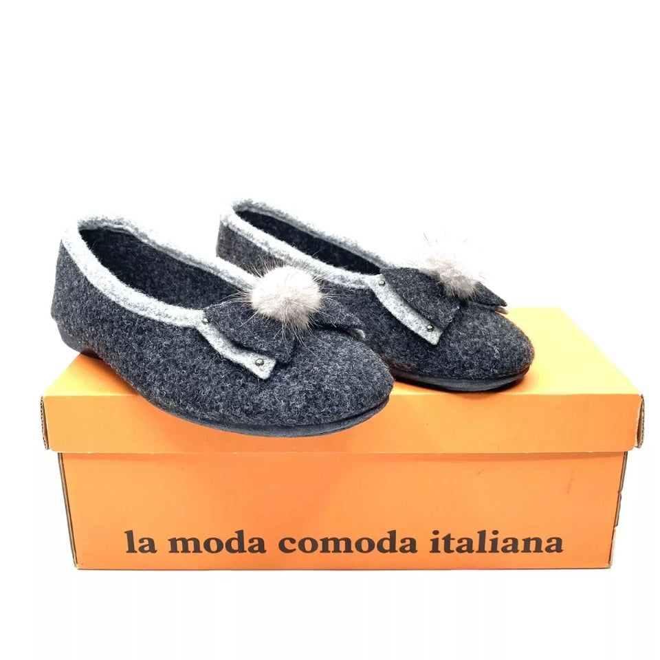 VALLEVERDE CIABATTA NERA IN PANNO ANTRACITE