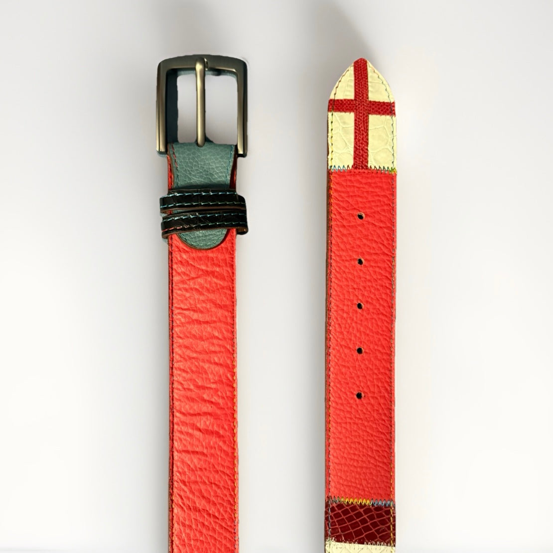 CINTURA PATCHWORK UNISEX BANDIERE DEL MONDO IN PELLE E VERO COCCODRILLO