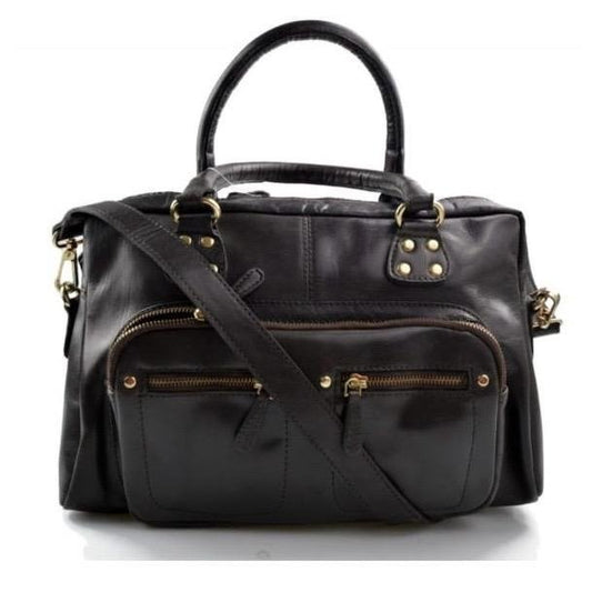 RALU' BORSA A TRACOLLA IN VERA PELLE MARRONE