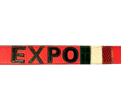 CINTURA PATCHWORK UNISEX BANDIERE DEL MONDO IN PELLE E VERO COCCODRILLO