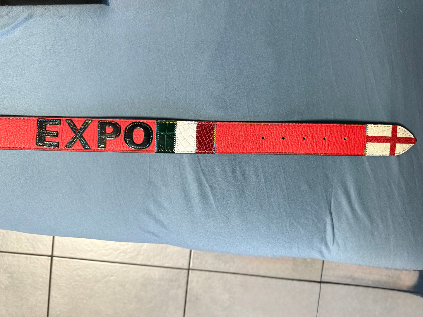 CINTURA PATCHWORK UNISEX BANDIERE DEL MONDO IN PELLE E VERO COCCODRILLO