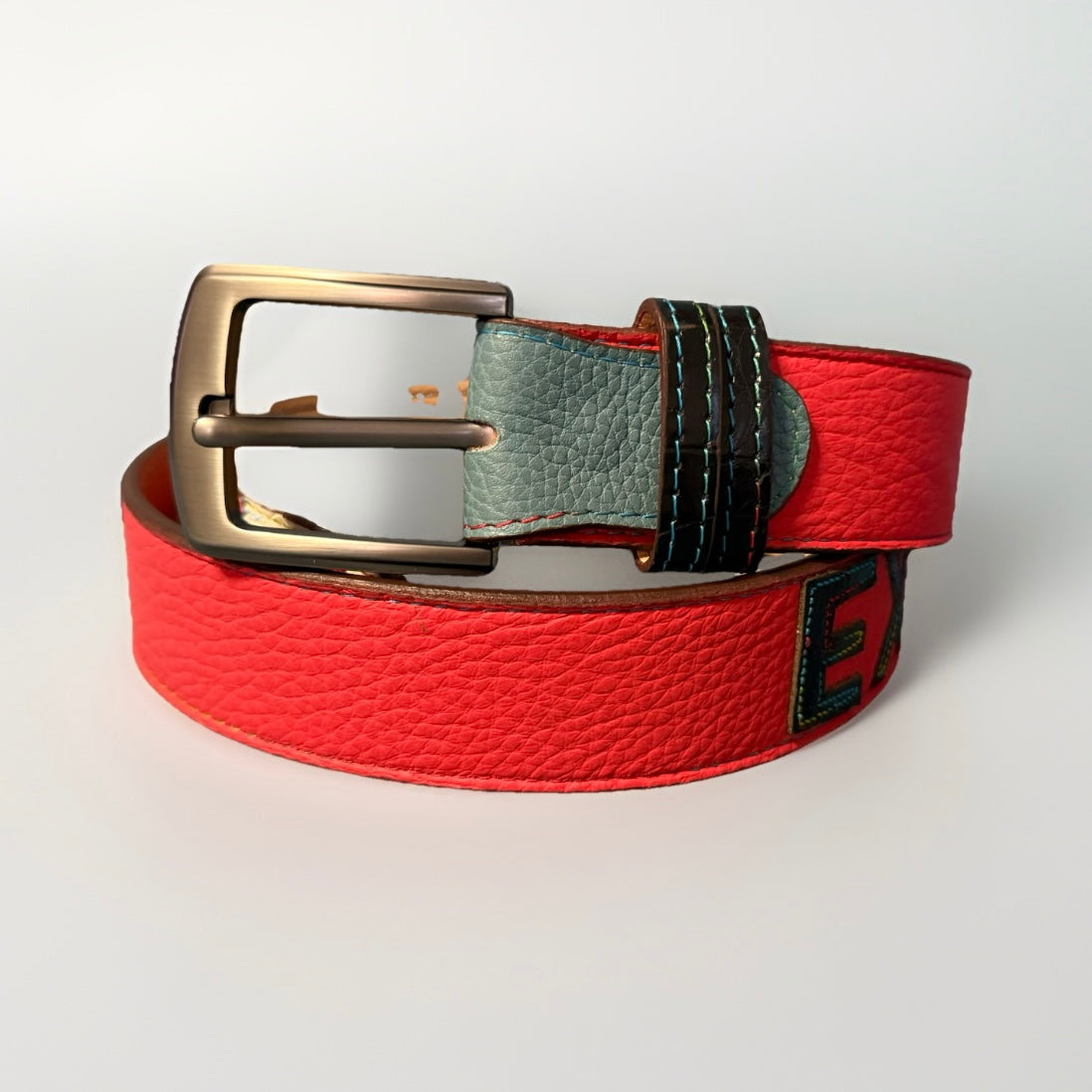 CINTURA PATCHWORK UNISEX BANDIERE DEL MONDO IN PELLE E VERO COCCODRILLO