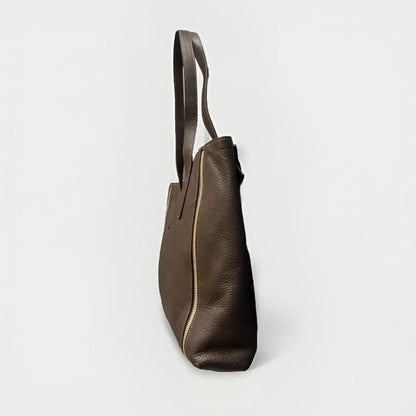 DELL’GA BORSA DA SPALLA VERA PELLE TECNICO MARRONE SCURO