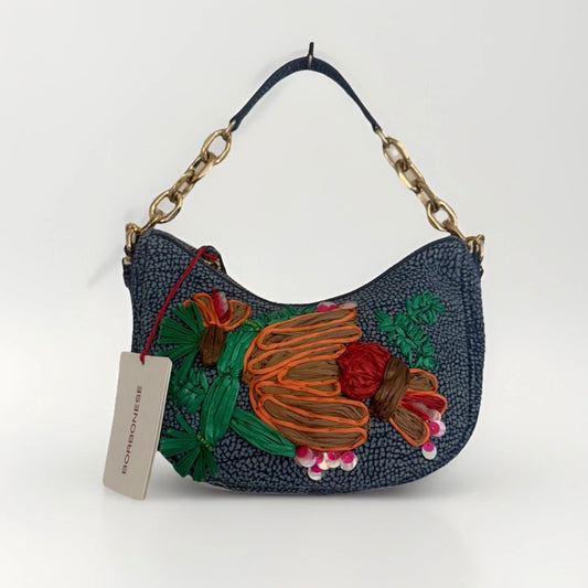 BORBONESE BORSA LUNA MAR A MANO/ TRACOLLA PELLE TAPIRO BLU