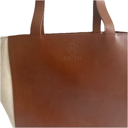 MUTH BAGS TOTE BAG ERA BORSA SHOPPING BAG ARTIGIANALE VERA PELLE E TESSUTO
