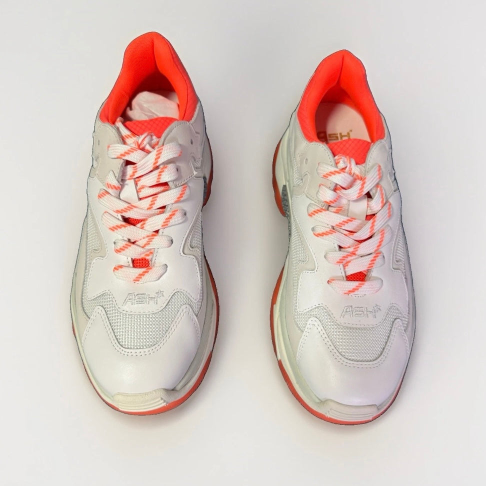 ASH ADDICT SNEAKER DONNA NAPPA E RETE BIANCO E ARANCIONE FLUO