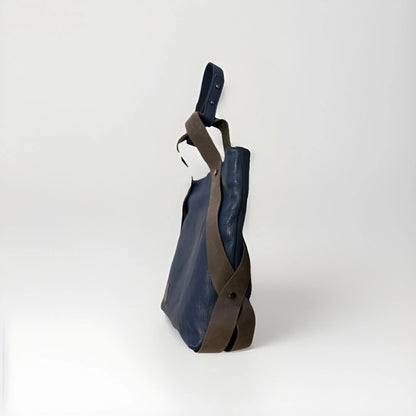 MUTH BORSA MOU SHOPPING BAG ARTIGIANALE VERA PELLE BLU