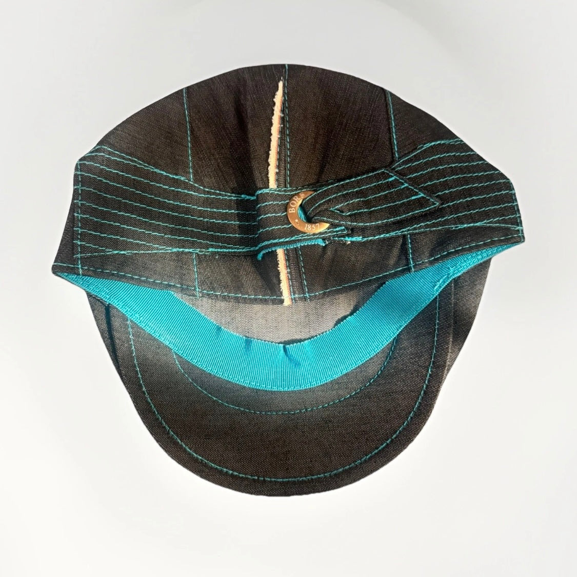 BORSALINO CAPPELLO COPPOLA BECCO D'OCA NERO TURCHESE