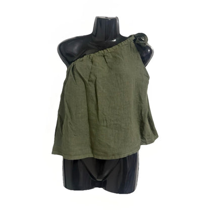 PEDRA NIGRA TOP MONOSPALLA DONNA LINO VERDE OLIVA