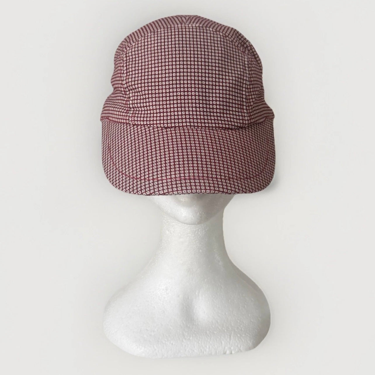 BORSALINO CAPPELLO BERRETTO TESSUTO BASEBALL QUADRATI BIANCO E ROSSO UNISEX