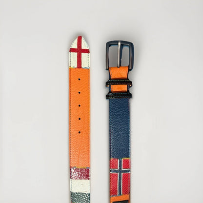 CINTURA PATCHWORK UNISEX BANDIERE DEL MONDO IN PELLE E VERO COCCODRILLO