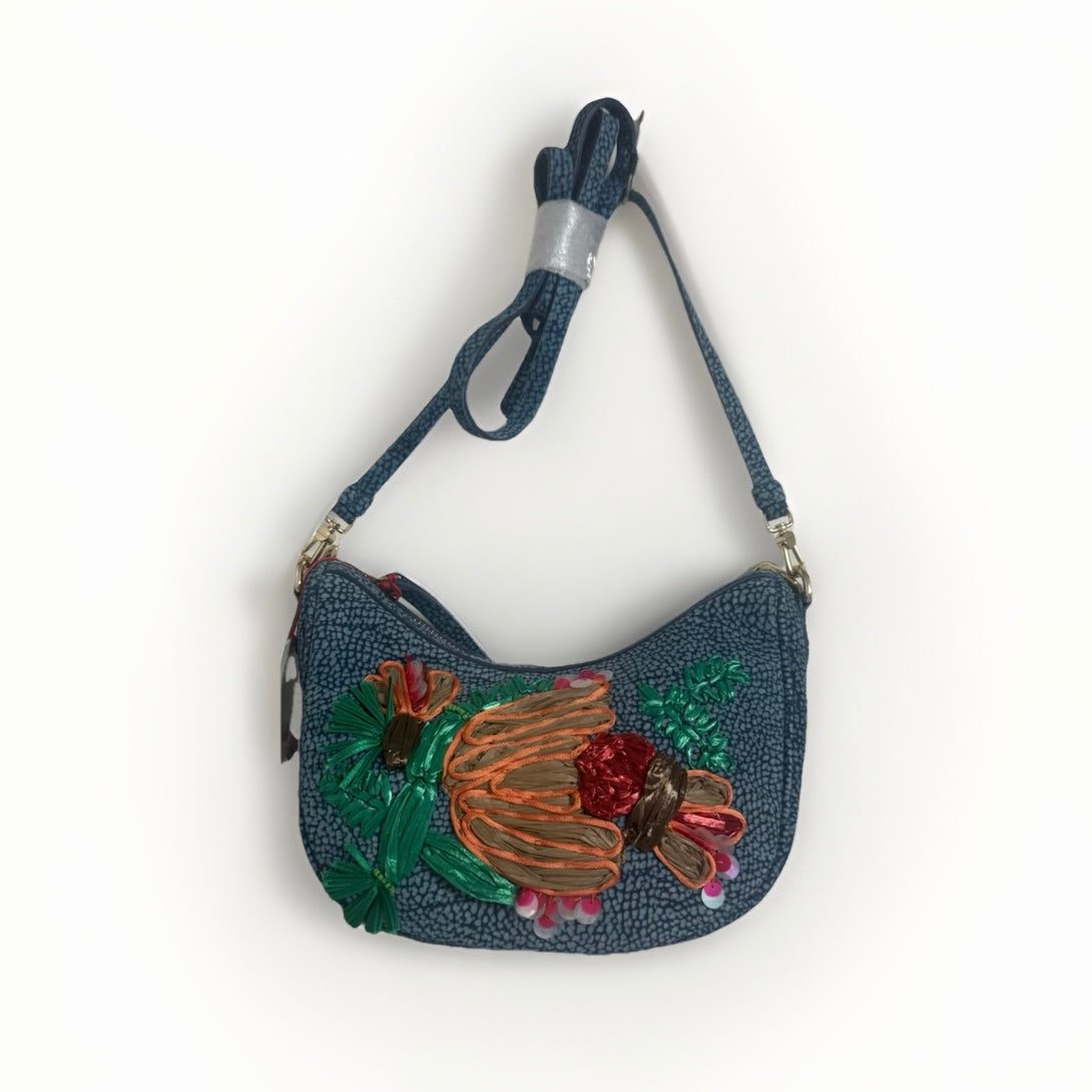 BORBONESE BORSA LUNA MAR A MANO/ TRACOLLA PELLE TAPIRO BLU