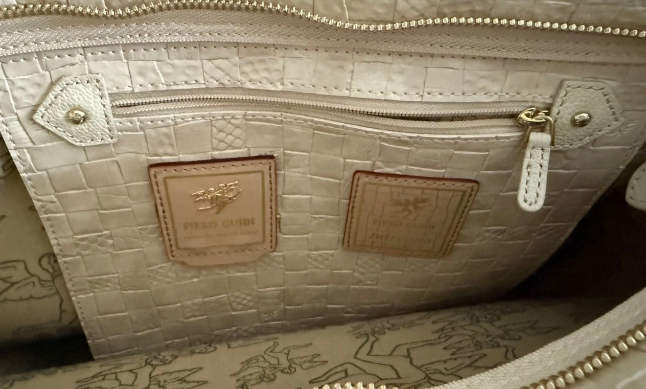 PIERO GUIDI SHOPPING BAG BORSA INTRECCIO BIANCO PANNA