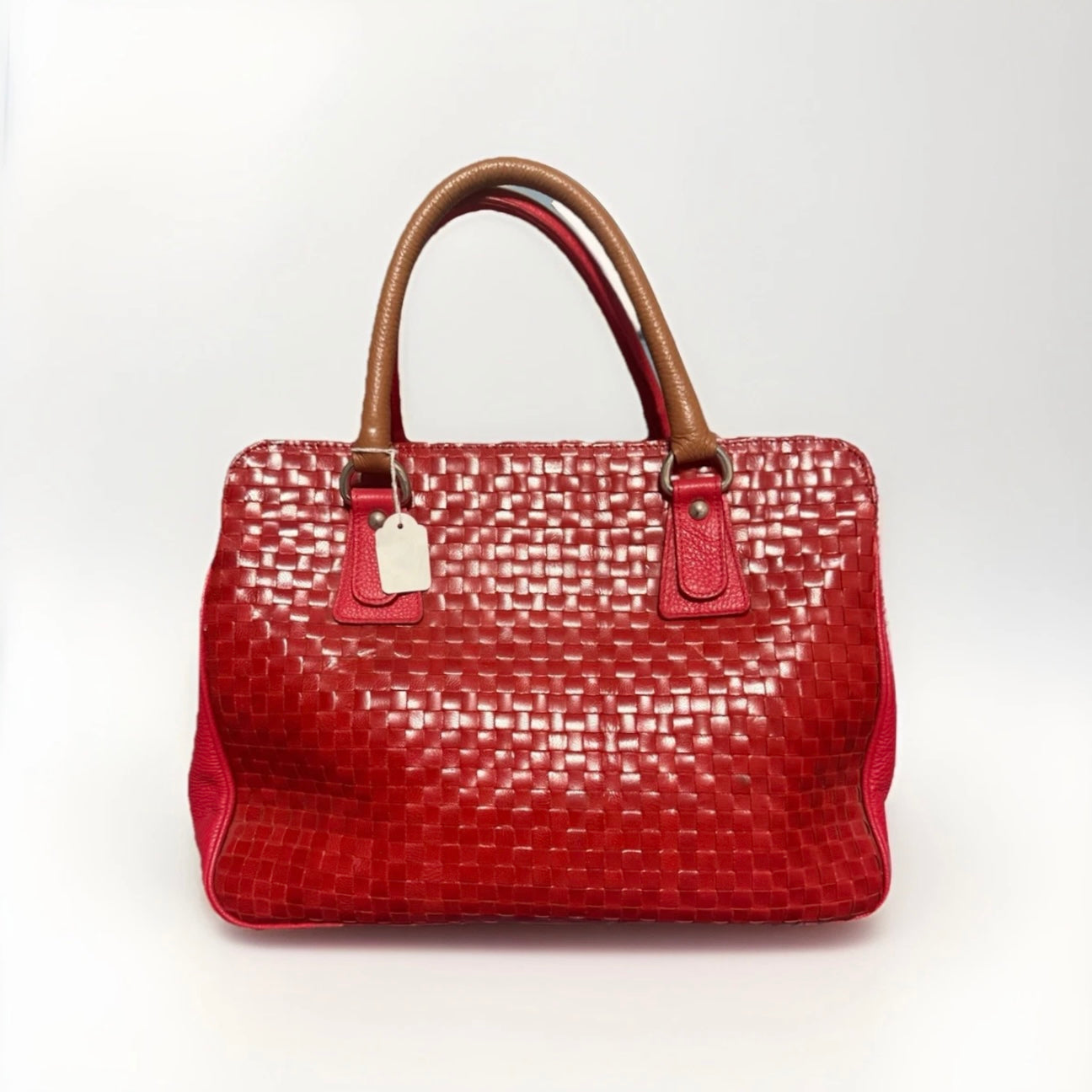 BORSA ARTIGIANALE  VERA PELLE INTRECCIATA ROSSA