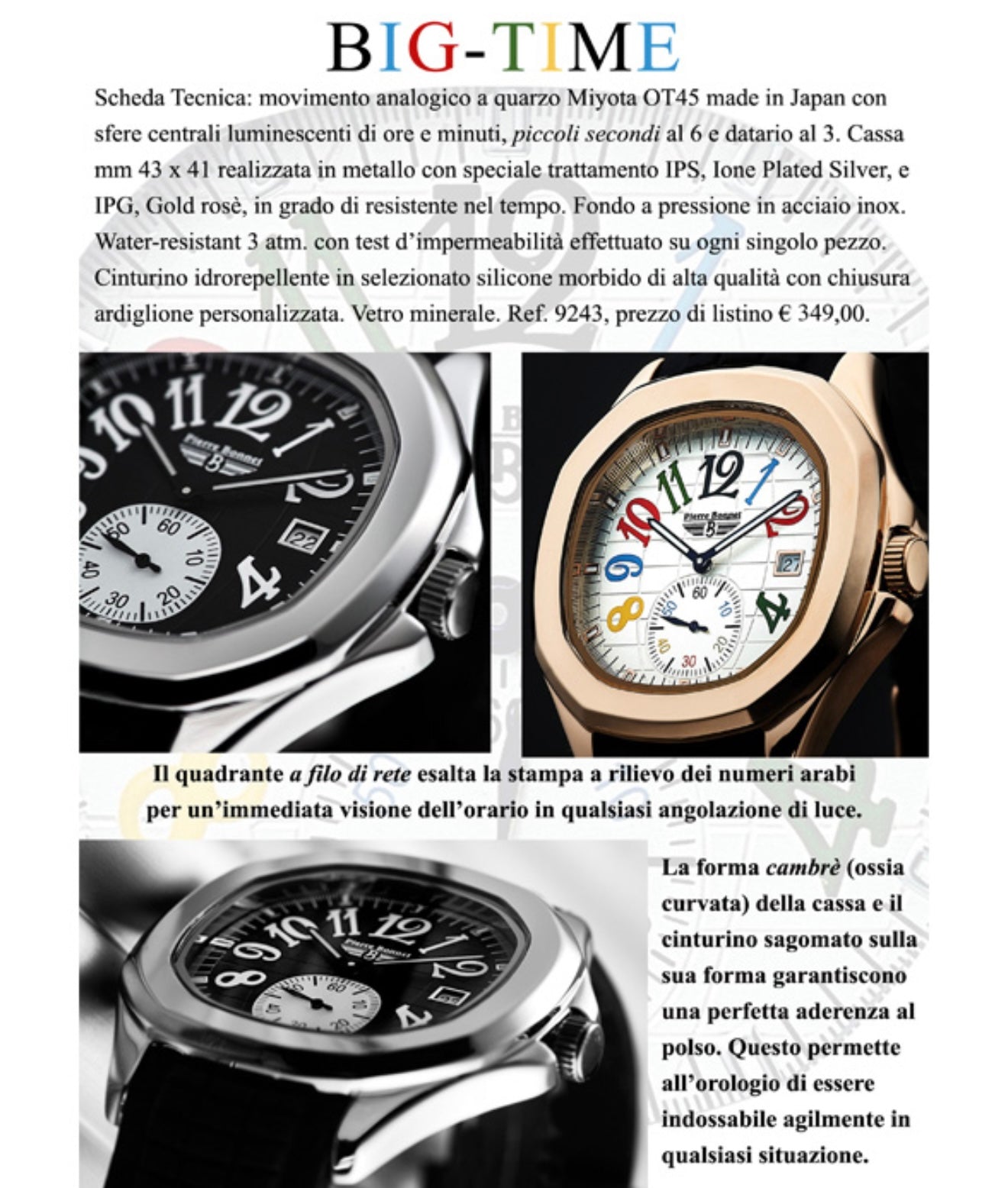 PIERRE BONNET MODELLO BIG TIME MASTERPRICE 9243 ARGENTO IMPERMEABILE