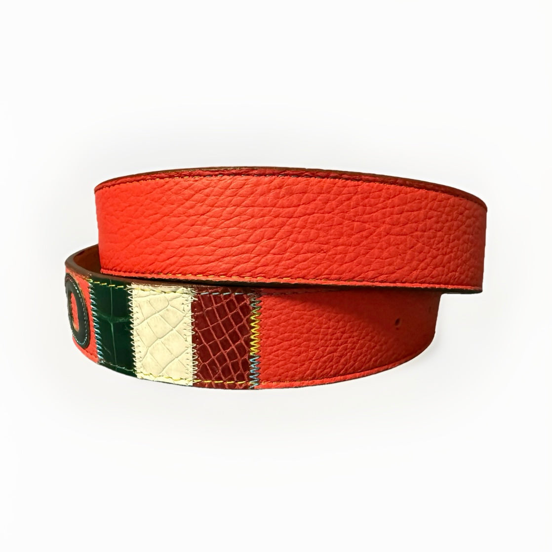 CINTURA PATCHWORK UNISEX BANDIERE DEL MONDO IN PELLE E VERO COCCODRILLO