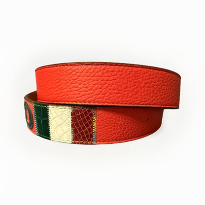 CINTURA PATCHWORK UNISEX BANDIERE DEL MONDO IN PELLE E VERO COCCODRILLO