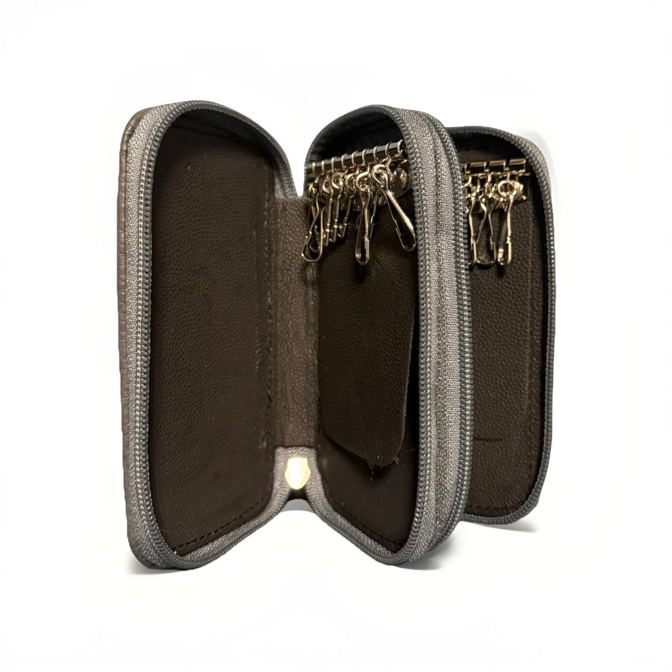 PORTACHIAVI DOPPIO ARTIGIANALE VERA PELLE GRIGIO