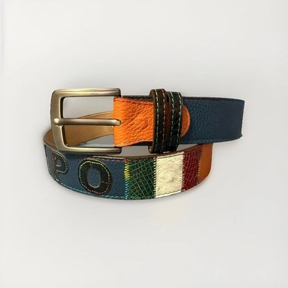 CINTURA PATCHWORK UNISEX BANDIERE DEL MONDO IN PELLE E VERO COCCODRILLO