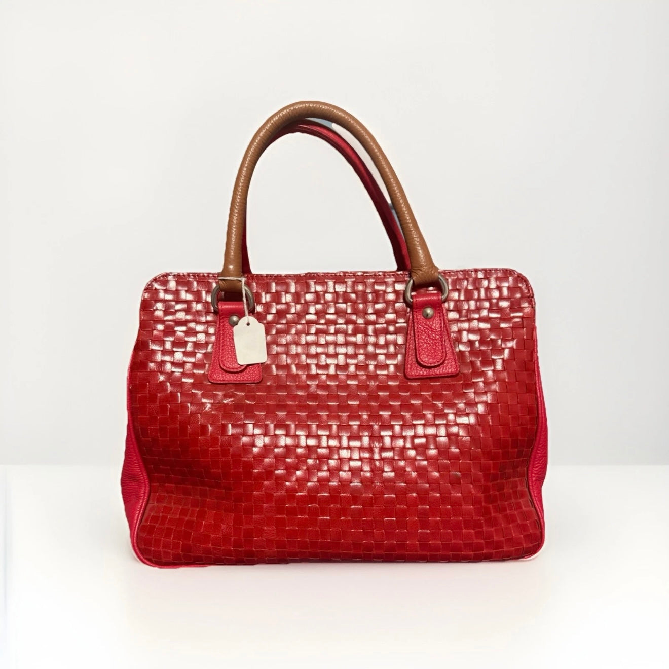 BORSA ARTIGIANALE  VERA PELLE INTRECCIATA ROSSA