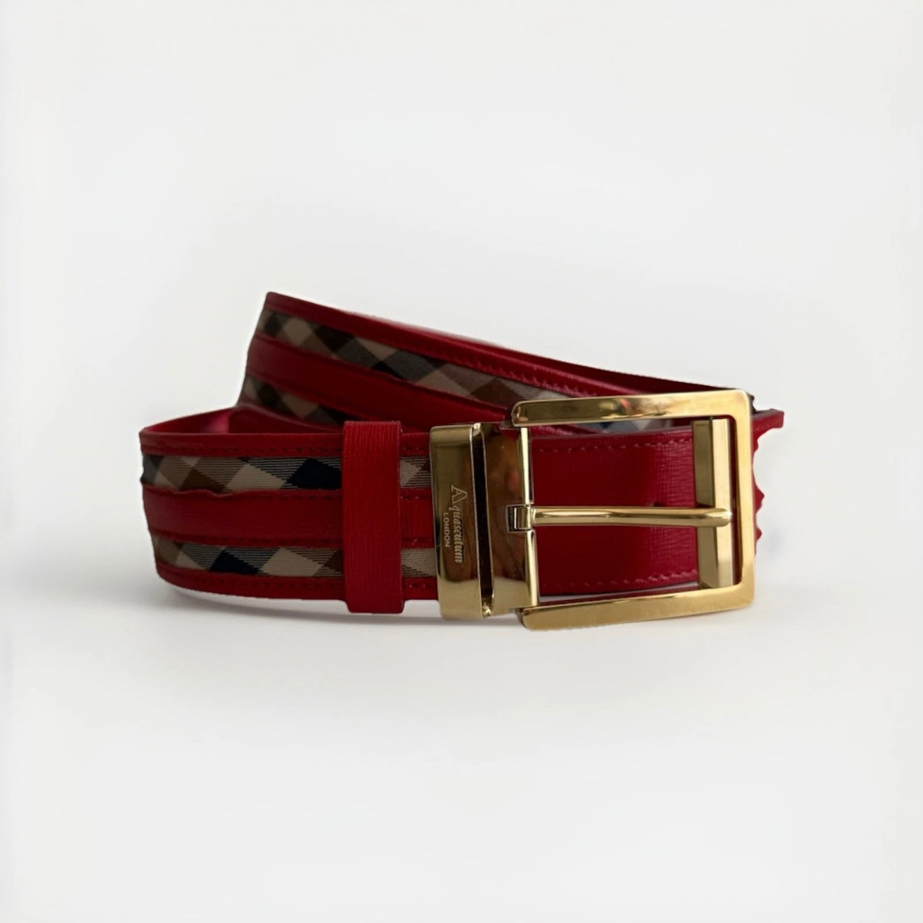 AQUASCUTUM OF LONDON CINTURA DONNA ROSSA FANTASIA CLUB CHECK