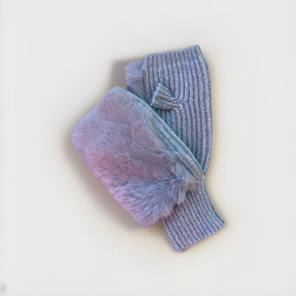 ALPO GUANTI MANICOTTI DONNA EFFETTO PELLICCIA AZZURRI