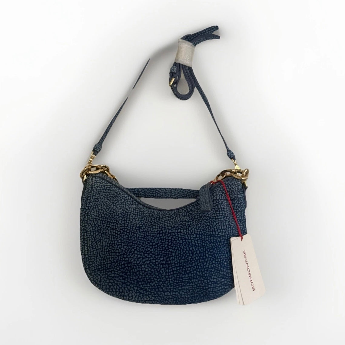 BORBONESE BORSA LUNA MAR A MANO/ TRACOLLA PELLE TAPIRO BLU