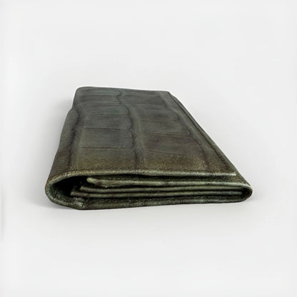 PORTAFOGLIO ARTIGIANALE VERA PRLLE STAMPA COCCO VERDE SALVIA