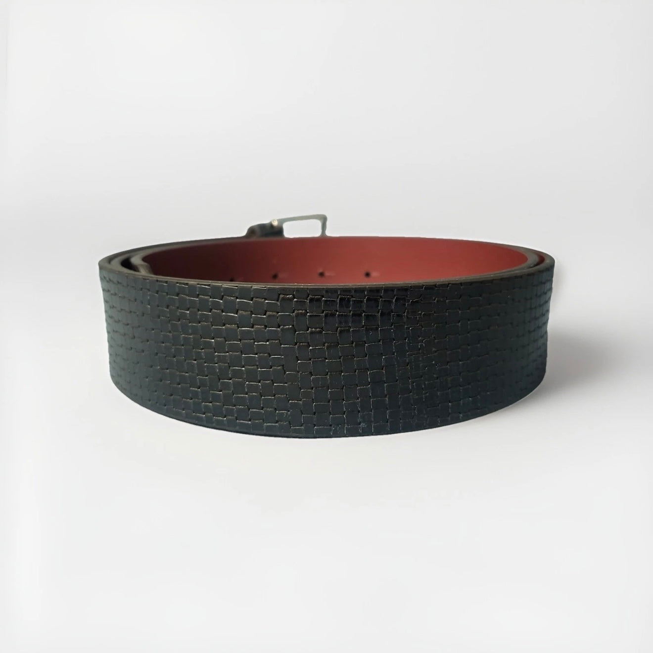 CINTURA ARTIGIANALE VERA PELLE STAMPA INTRECCIO BLU SCURO