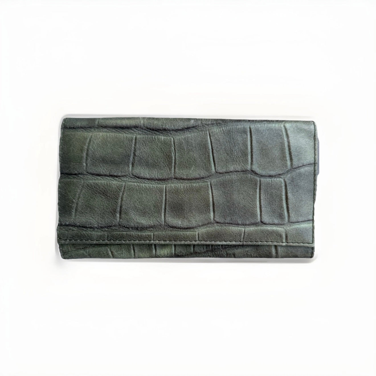 PORTAFOGLIO ARTIGIANALE VERA PRLLE STAMPA COCCO VERDE SALVIA